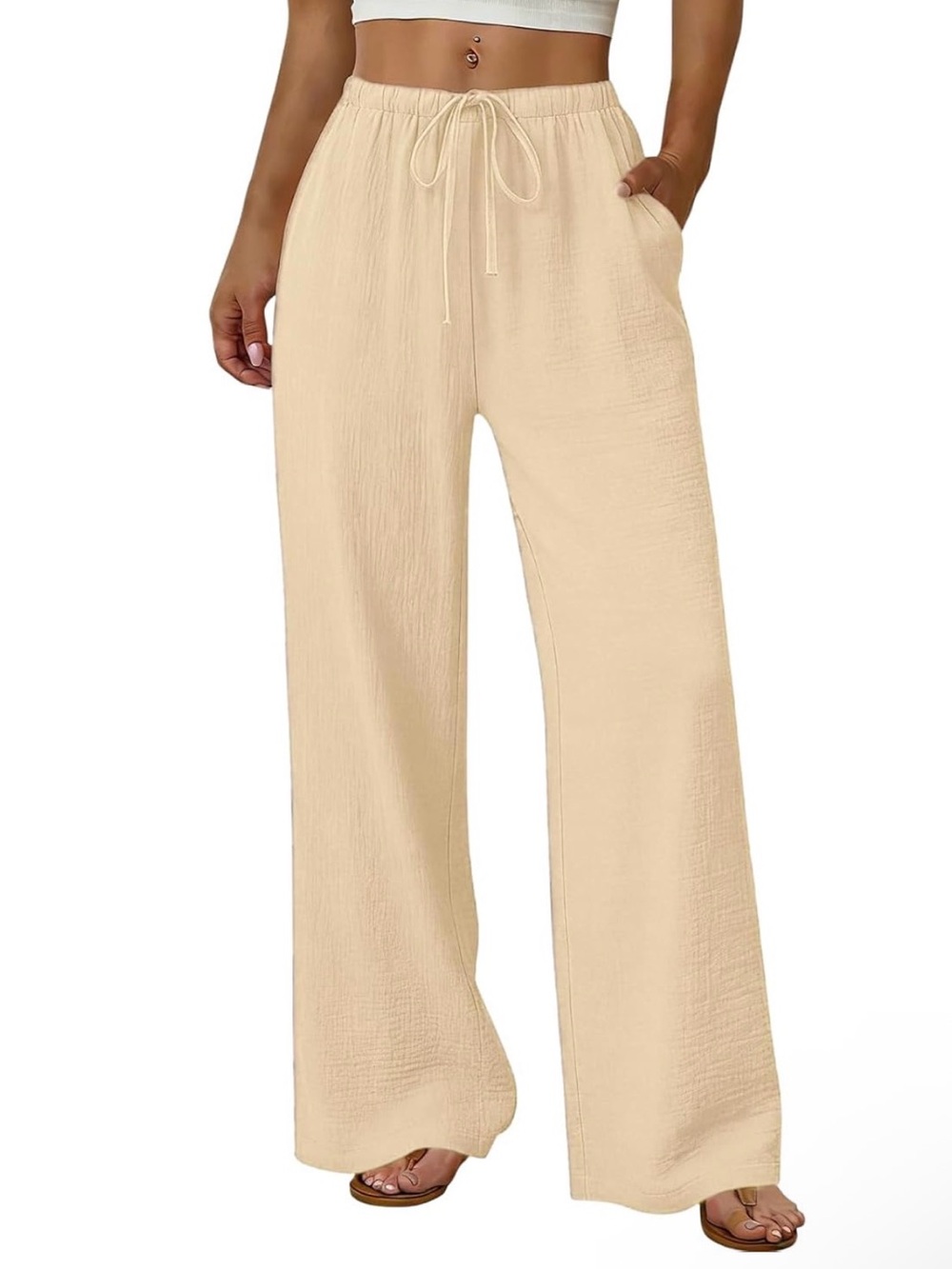 Women’s Wide-Leg Drawstring Pants - Beige